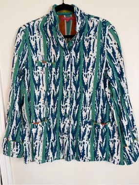 Lisa Corti Milano Cotton Jacket Blazer Size M Abstract Ikat India Hand Printed